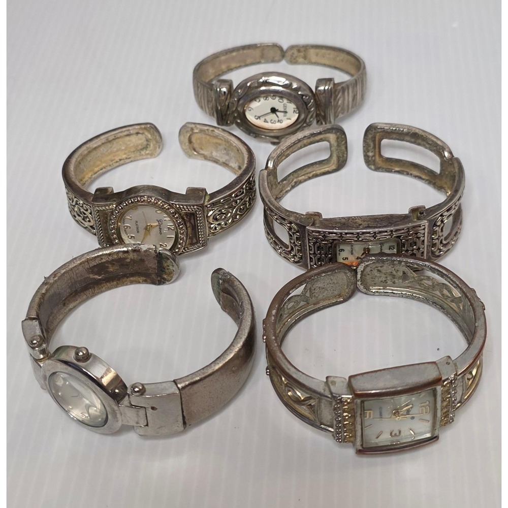 Geneva Louis Arden Vivani Bangle Watch Lot OS Silver Gold Fair Vintage Mixed